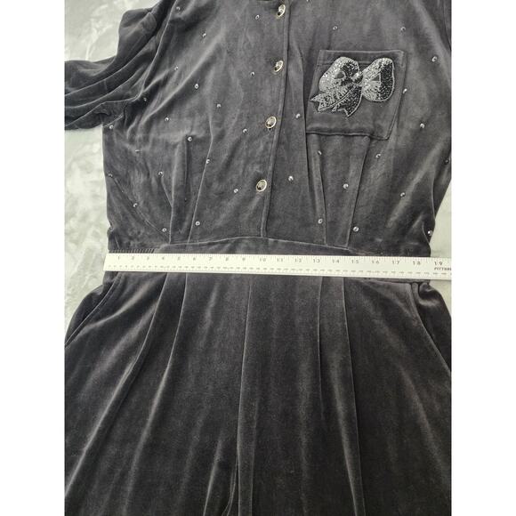 Vintage SK & Company Velvet Velour Sequin Beaded Jumpsuit Size 2X Black Bow - Picture 10 of 13